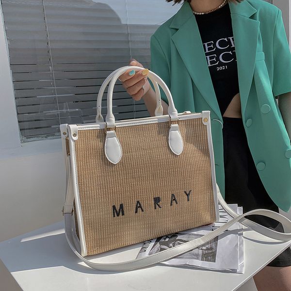 

designer handbags summer ins large capacity straw woven fashion letter 2021 new vacation portable tote women's bag, Red;black