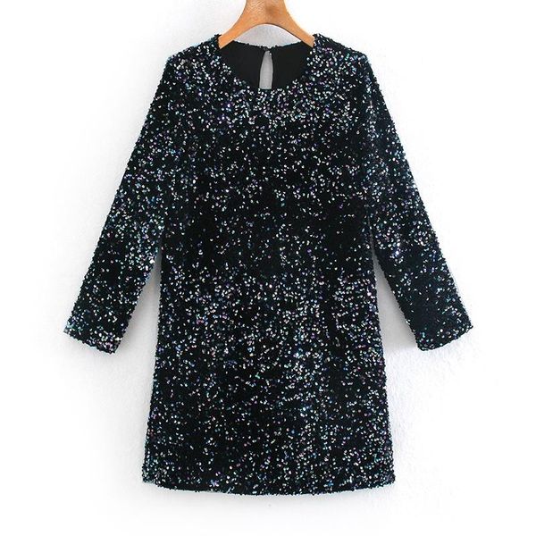 

casual dresses hadara fashion spring sequined mini women elegant three quarter o neck dress loose straight ladies, Black;gray