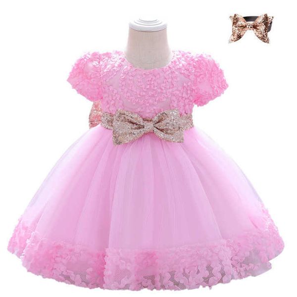 

plbbfz send headban pink sequin baby girl dress first birthday dress for girl christening big bow party wedding princess dresse, Red;yellow
