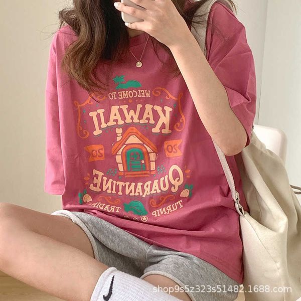 

brand korean fashion short sleeve t-shirt women's summer 2021 ins medium long pullover loose cotton half top, White
