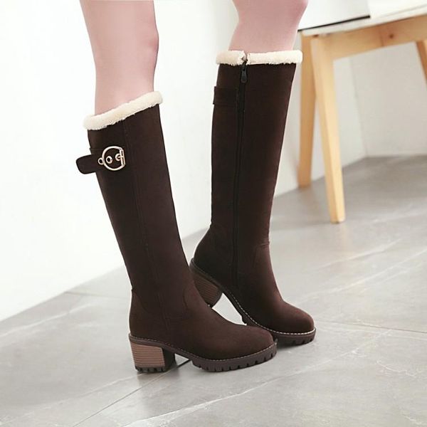 

boots big size 9 10 11 12 women woman winter shoes botas buckles side zipper with button tip, Black