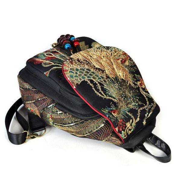 

outdoor bags vintage backpack phoenix embroideried beads women knapsack daypack travel shoulder bag sale-wt