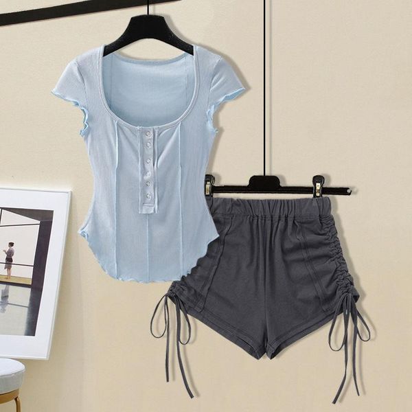 

women's tracksuits fashion casual set women 's 2021 summer short-sleeved t-shirt sports shorts two - piece, Gray