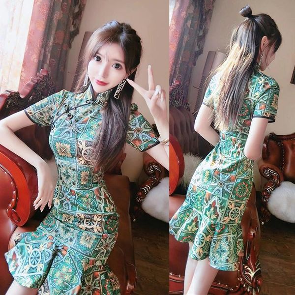 

ethnic clothing logo printing brief paragraph daily cheongsam falbala restoring ancient ways of cultivate morality dress, Red