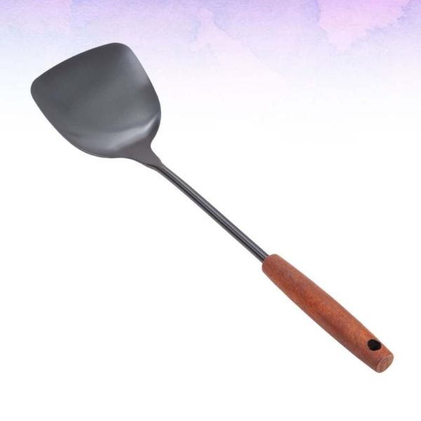 

spoons 1pc household stainless steel spatula shovel wood handle cooking tool for home (brown)