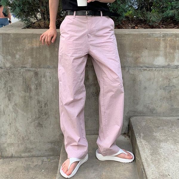 

men's pants 2021 solid color loose straight casual cargo streetwear pink purple high-quality trousers plus size m-xl, Black
