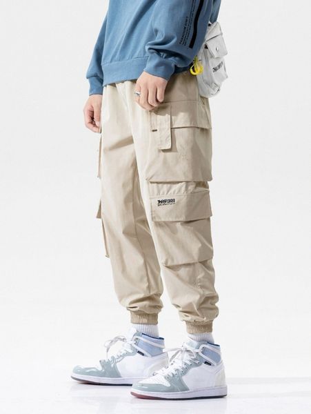 

men letter graphic flap pocket cargo pants t1zl#, Black