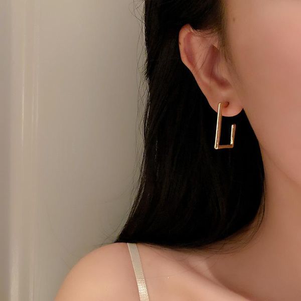 

hoop & huggie gold metal geometric earrings for women hollow c shape open square fashion exaggerated jewelry party, Golden;silver