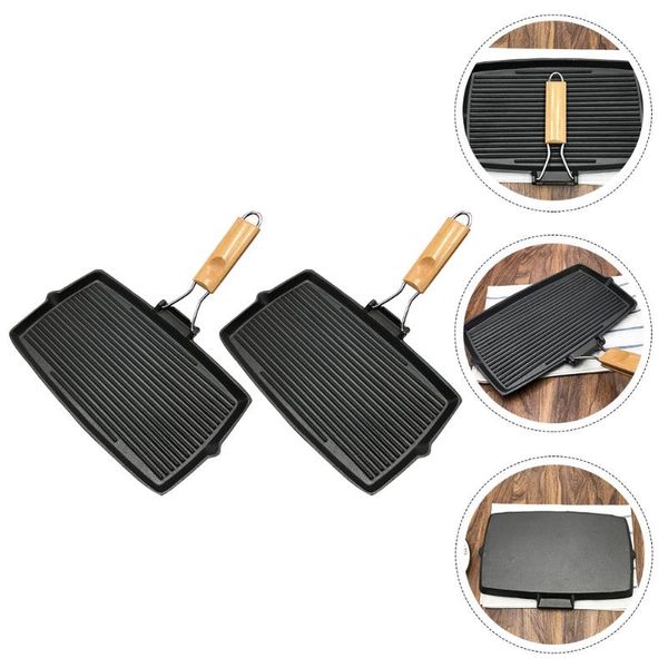 

pans 2pcs household steak frying practical non-stick cooking (black)