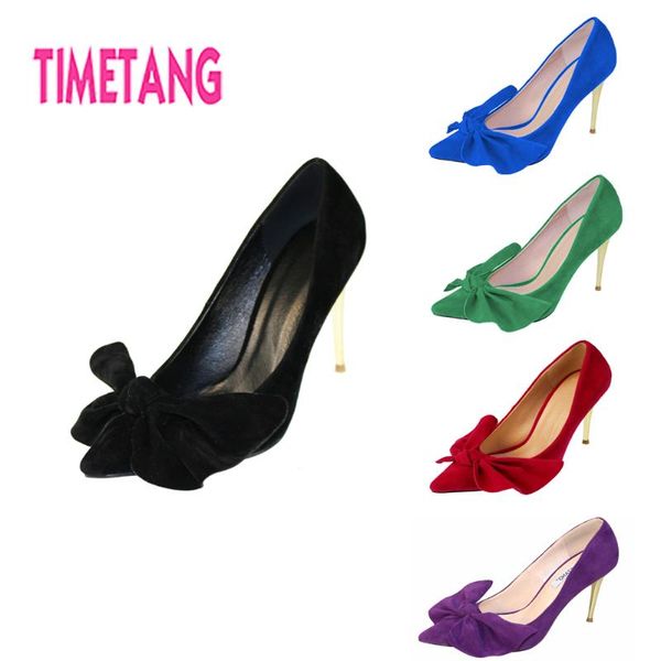 

summer women shoes sweet butterfly-knot bowtie pointed toe high thin heel woman pumps party/ol/dress/casual/wedding dress, Black