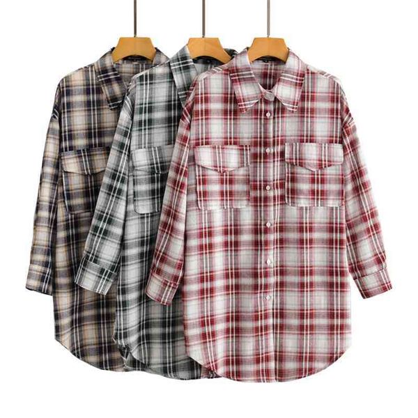 

plaid women loose shirts fashion ladies casual shirt long sleeve boho blouses vintage female streetwear girls chic 210524, White