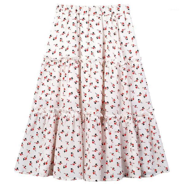 

summer kids girls floral skirt teen chiffon fashion clothing cute children mid-length skirt, #8757 skirts, Blue