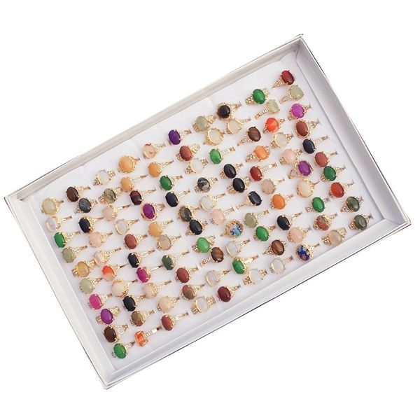 Solitaire Ring Stone, Anéis de Cristal Atacado, Pacote de Bulk 100 Peças com Jóias Varejo Box Mix Tamanho e Cores