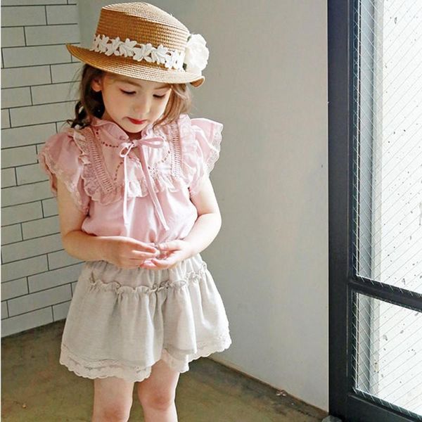 

baby girl lace shirts short sleeve sweet korean japan style little girls 2021 summer arrival, White;black