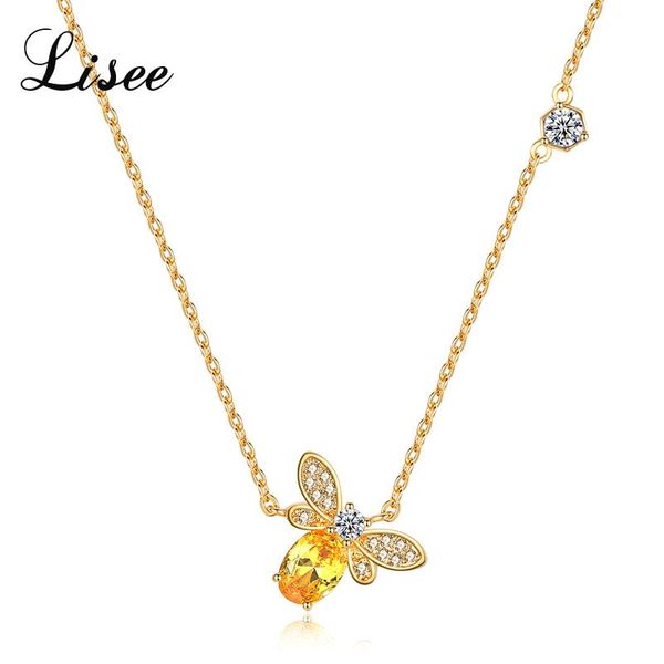 

pendant necklaces sweet cute little bee necklace fashion crystal zircon gold color for women girls fine jewelry accessories gift, Silver