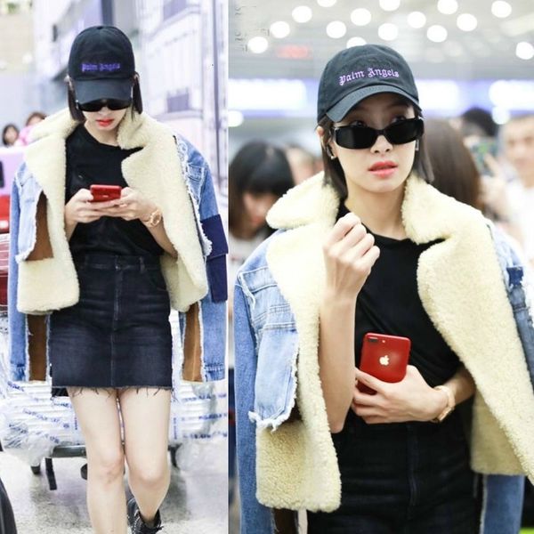 

deat winter sheep fur turn-down collar full sleeves denim blue patchwork spliced clothes letters printed coat trench wj1020 200919, Black;brown