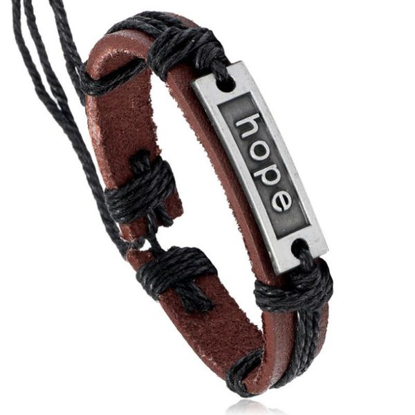 

charm bracelets fashion hope brown genuine leather bracelet retro rope wrap charms bangle wristbands vintage casual women men wish jewelry g, Golden;silver