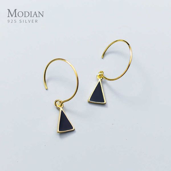 

triangle black enamel dangle earrings for women gold color desgin drop earing female 925 sterling silver jewelry 210707