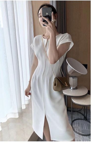

casual dresses 2021 new summer women solid color elegant white party bodycon work office lady female slim vestidos uvgm, Black;gray