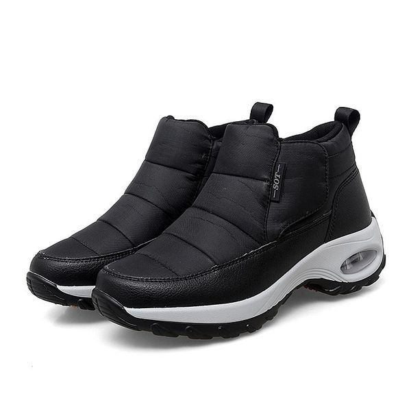 

boots winter snow women casual warm slip on fur shoes patchwork ankle fashion wedges waterproof botas mujer, Black