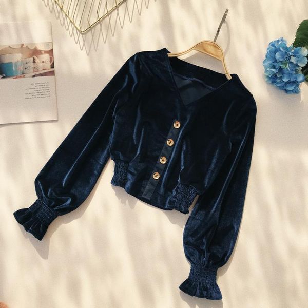 

autumn winter women vintage blouse shirts v-neck velvet blouses female long sleeve short office lady women's &, White