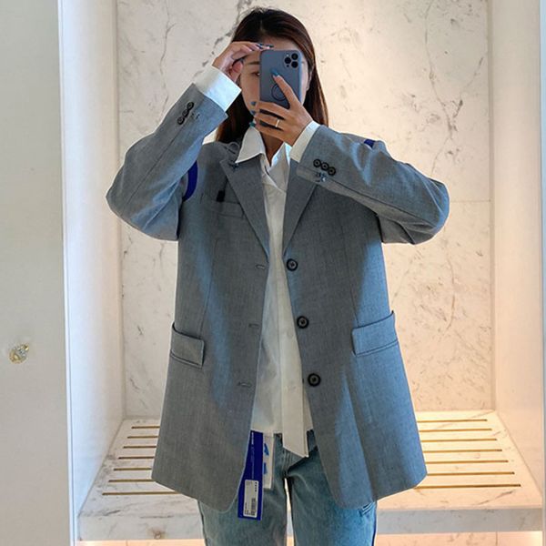 

[ewq]turn-down collar long sleeve loose casual women coats stitching design loose gray queen spring jacket outerwear autumn 210423, Black;brown