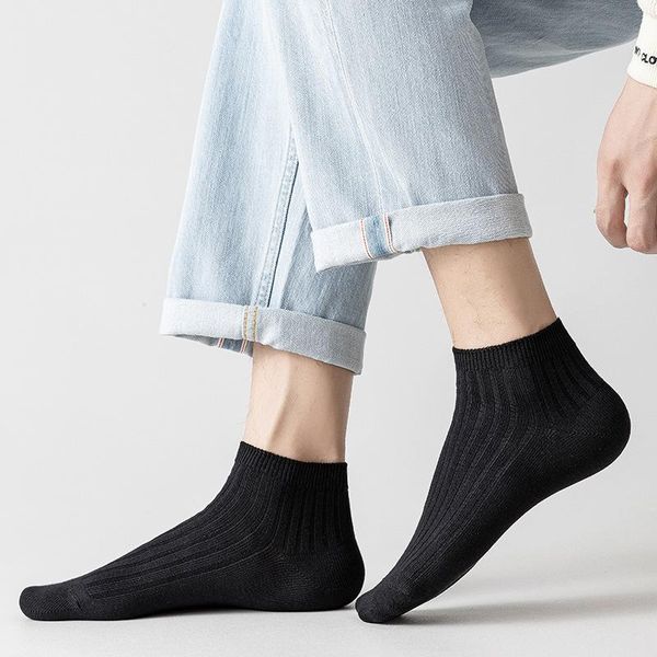 

men's socks 5 pairs summer solid color mens cotton japanese harajuku style black and white business simple boat for men 71001