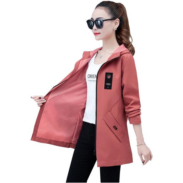 

oversize windbreaker female outerwear 2021 spring autumn cardigan jacket lady loose medium-length slim hooded overcoat women women's tr, Tan;black