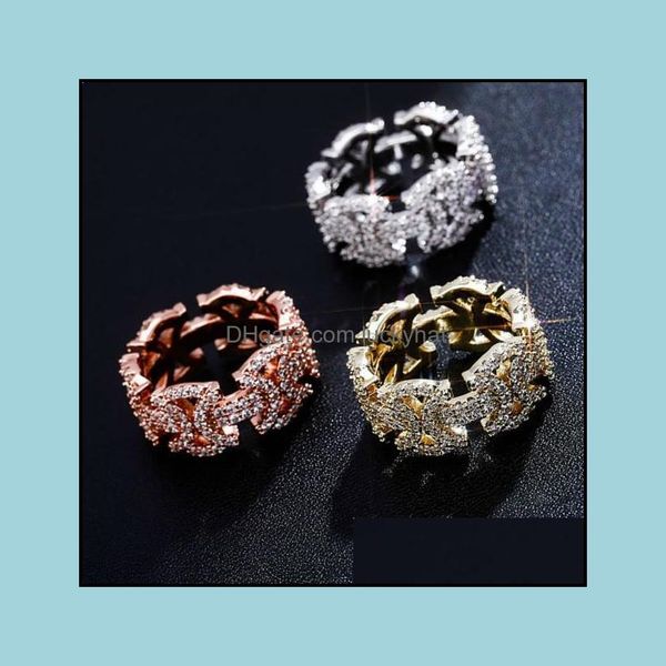 

cluster jewelry18k real gold plated bling fl cubic zirconia bowknot mens womens band ring iced out diamond finger rings jewelry gifts for dr, Golden;silver