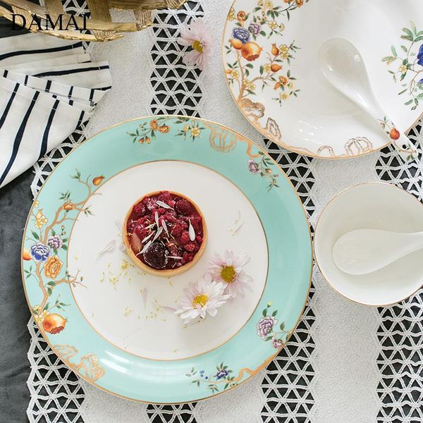 

dishes & plates painted ceramic set overglaze flower porcelain pasta steak plate dining table main course dinner kitchen tableware