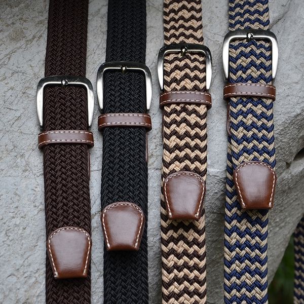 

zaH long belts men's elastic knitting needleleather long men's elastic knitting needleleather belt, Black;brown