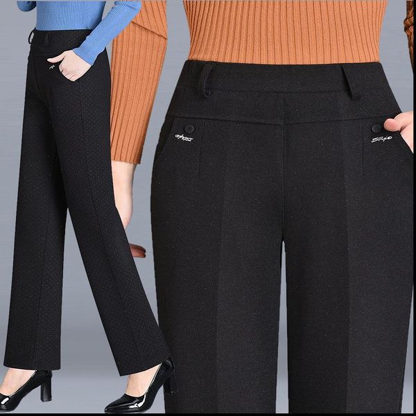 

autumn trousers elastic high waist womens capris straight leg plus size 5xl casual middle aged elderly female suit, Black;white