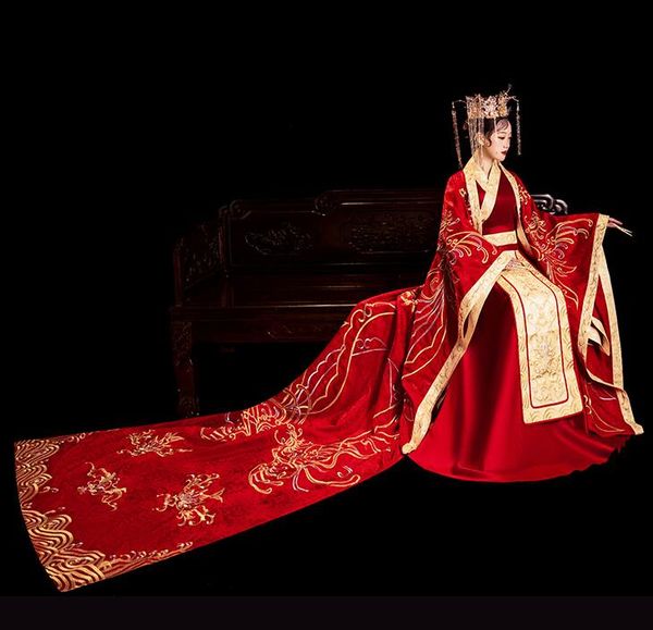 

hanfu formal wedding costume chinese traditional red dress golden embroidery hanfu banquet bride groom