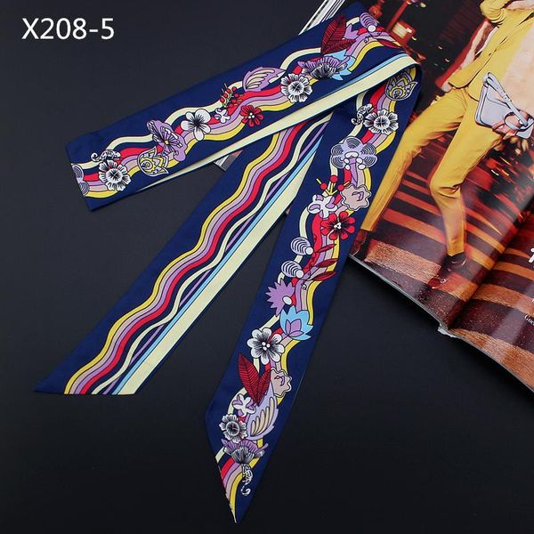 

120cm*5cm twill silk small long woman scarf wavy flower printed fashion headband bag ribbon for ladie tie scarves, Blue;gray