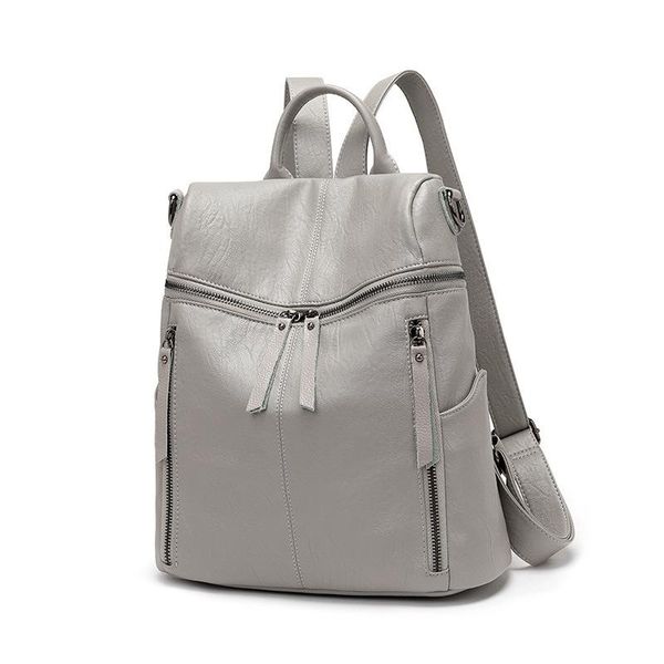 

backpack women's korean fashion bag leisure personality soft leather anti-theft travel
