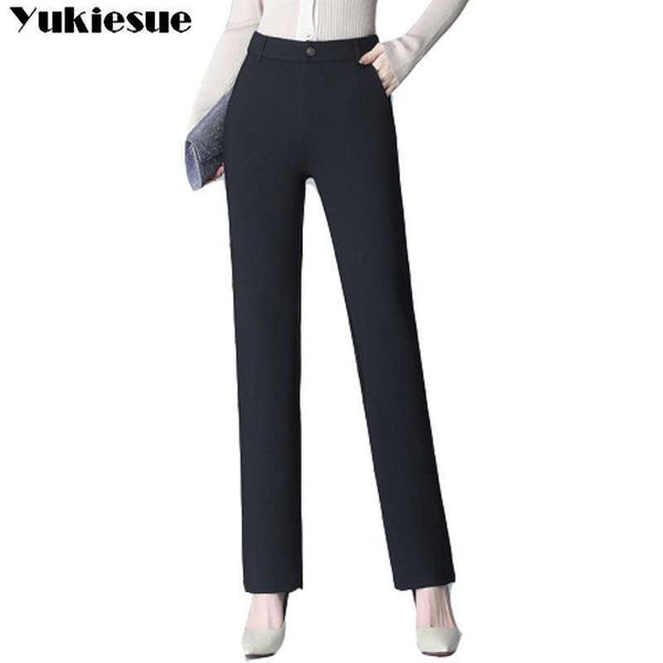 

women's summer autumn long trousers ol office casual vintage high waist loose straight pants capris solid plus size 4xl 210608, Black;white