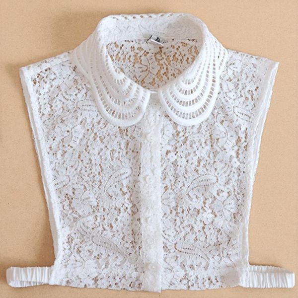 

fashion multifunctional lace hollowed women shirts out versatile decorative wooden ear false neck collar detachable vertical, White