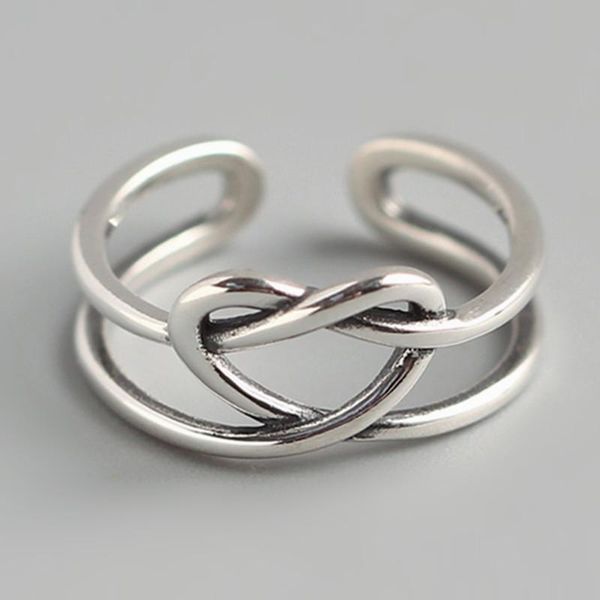 

cluster rings modaone double layer woven love heart female thai silver ring 925 sterling handmade open for women jewelry, Golden;silver
