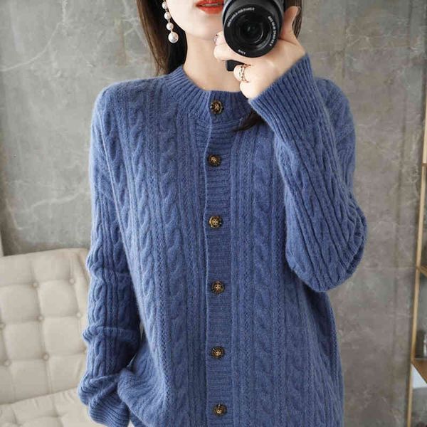 

women's sweaters spring autumn round neck cashmere sweater fashion women jacket loose twisted cardigan knitted pure wool base shirt coa, White;black