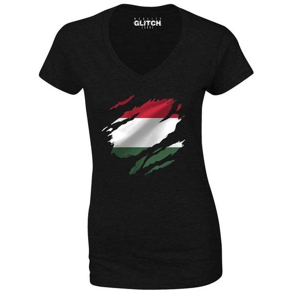 

men's t-shirts reality glitch torn hungary flag womens t-shirt 0-neck oversized, White;black