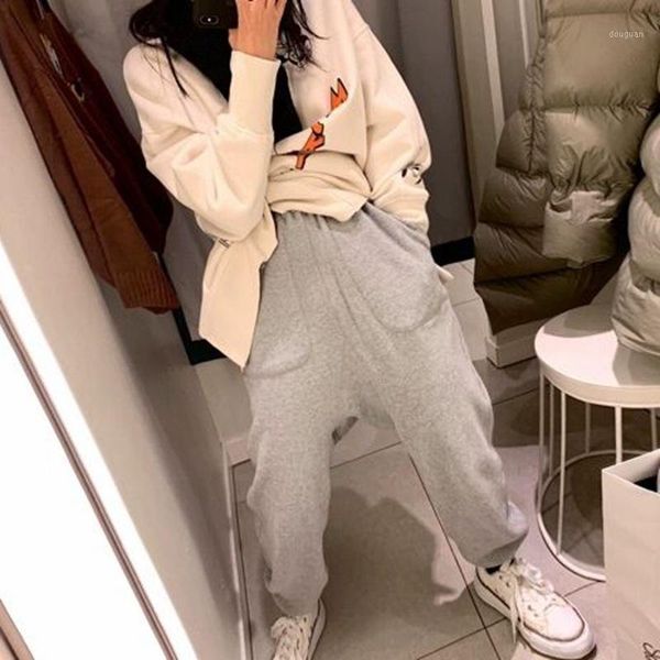 

women's pants & capris [ewq] 2021 spring high-waist pull-down fashion trend ladies all-match sweatshirt korean casual cross-pants qz667, Black;white