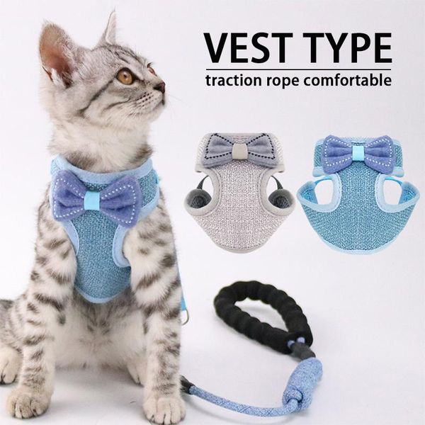 

cat collars & leads pet bowknot vest leash rope 1.15m length for running harness walking cats anti-breakaway collar