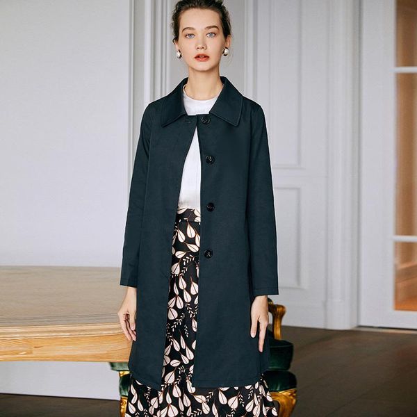 

women's trench coats shzq dark blue windbreaker women 2021 autumn medium long single breasted lace up boutique work clothes coat, Tan;black