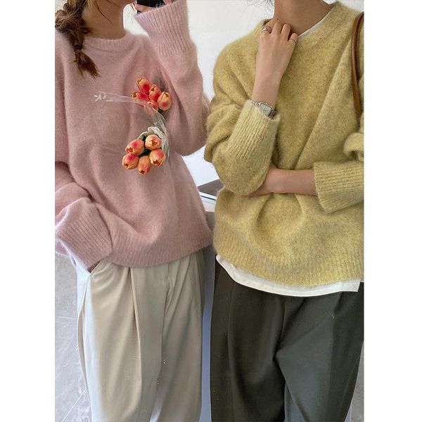 

women's sweaters wool sweater 2021 winter round neck loose woolen top, White;black