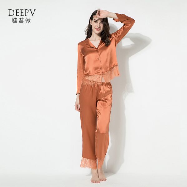 

pajamas women's spring and summer silk worm fashion color bottom lace long sleeve trousers two piece loose home clothes, Black;red