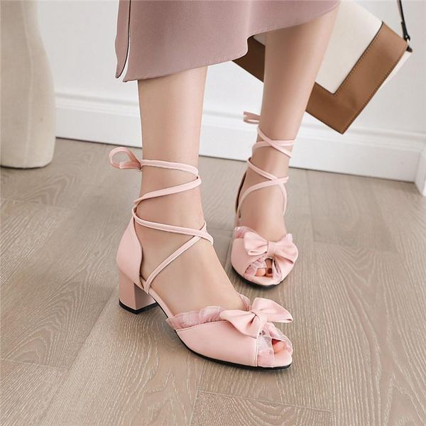 

princess pink cute sandals gladiator cross tied lace up peep toe high heels women bow ruffles party lolita shoes, Black