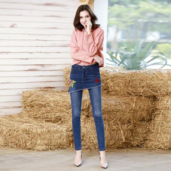 

women's jeans dtynz big size clothes in winter.s--4xl.elastic denim cotton fabric pencil pantskirt.street fashion jeans., Blue