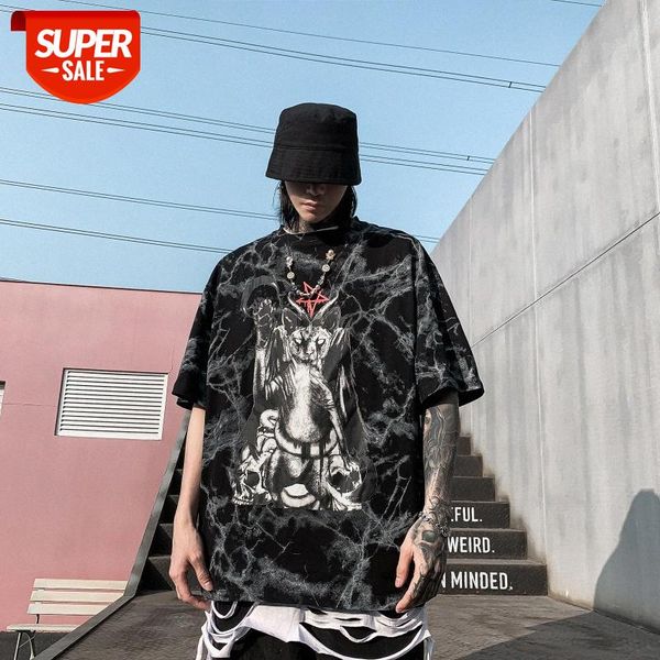 

streetwear men short-sleeved male high street loose casual fall-shoulder half-sleeved shirt european and american popular t-shirt plus #hf8g, White;black