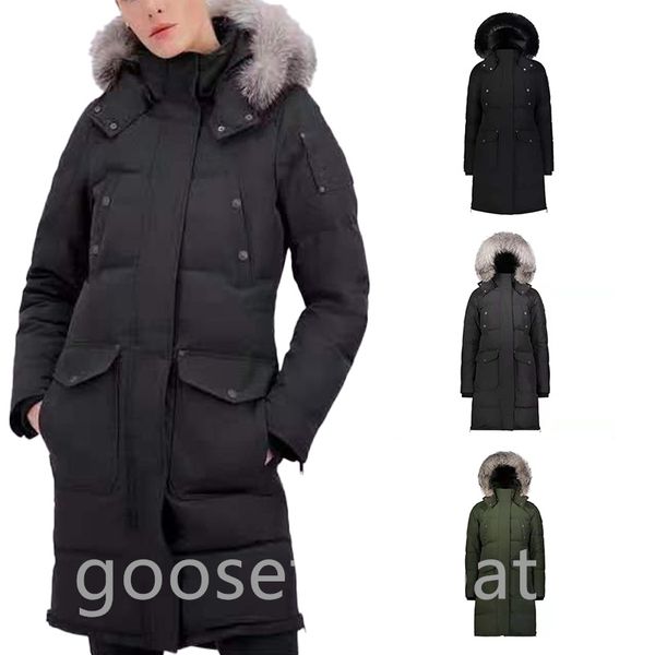

down coat thick real wolf fur hooded womens slim jacket winter parka ladies long parkas hoodies jackets warm, Black