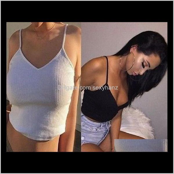 Tanks Camis Tees Abbigliamento Abbigliamento Drop Delivery 2021 All'ingrosso- Camicia da donna con cinturino per spaghetti lavorata a maglia sexy Gilet in cotone Top tinta unita